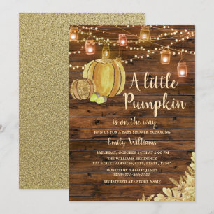Invitation Rustic Wood Petit Citrouille Baby shower d'automne