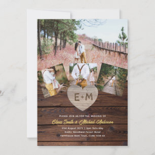 Invitation Rustic Wood Photo Collage Forêt de bois Grange