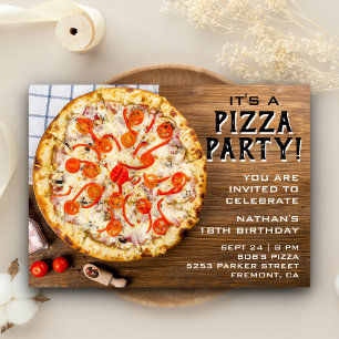 Invitation Rustic Wood Pizza fête d'anniversaire