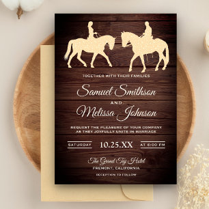 Invitation Rustic Wood Romantic Western Horse Riders Wedding