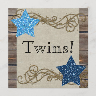 Invitation Rustic Wood Stars Twin Boy Baby shower