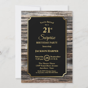 Invitation Rustic Wood Surprise 21ème anniversaire fête