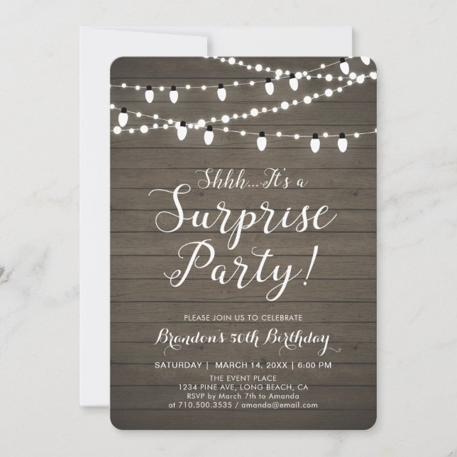 Invitation Rustic Wood Surprise 50e fête d'anniversaire adult (Devant)
