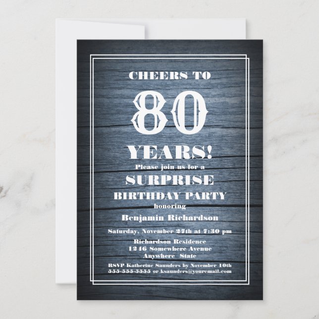 Invitation Rustic Wood Surprise 80e fête d'anniversaire (Devant)