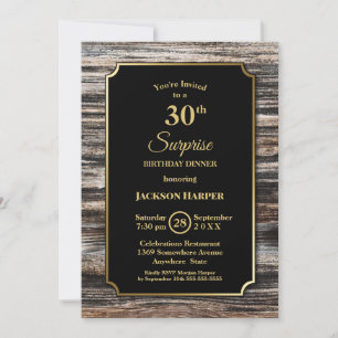 Invitation Rustic Wood Surprise Dîner d'anniversaire 30e