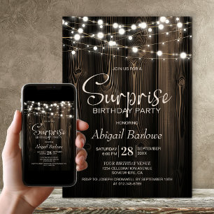 Invitation Rustic Wood Surprise fête d'anniversaire