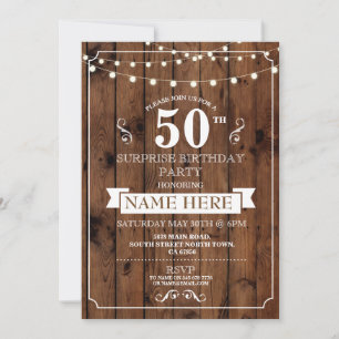 Invitation Rustic Wood Surprise fête d'anniversaire 50e Invit