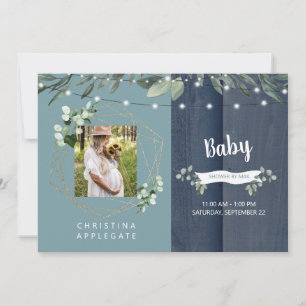 Invitation Rustic Wood Turquoise & Navy Baby shower photo par