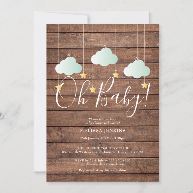 Invitation Rustic Wood Twinkle Twinkle Oh Baby Baby shower (Devant)