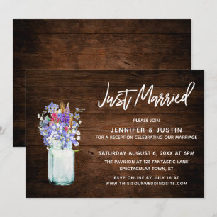 Invitation Rustic Wood vient de se marier Fleurs sauvages à M