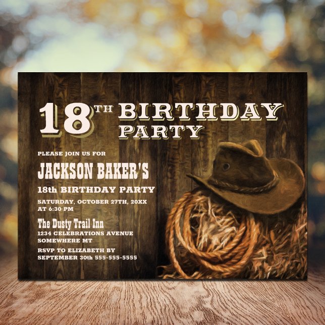 Invitation Rustic Wood Western 18e fête d'anniversaire (Créateur téléchargé)