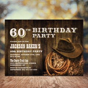 Invitation Rustic Wood Western 60e fête d'anniversaire