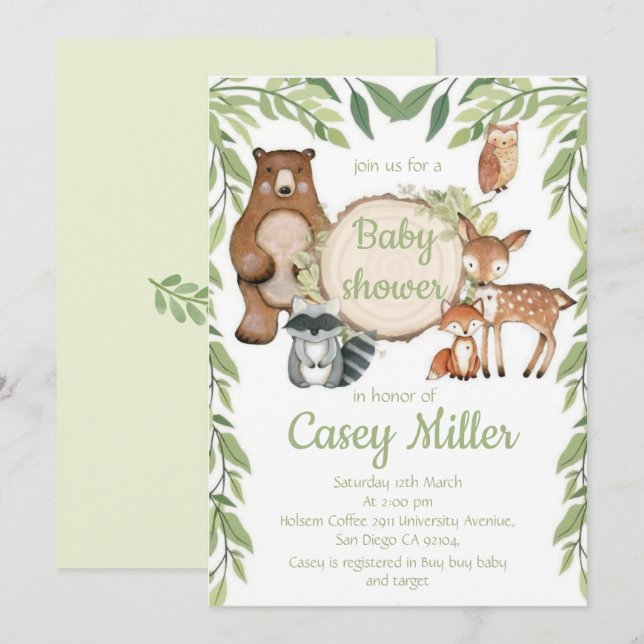 Invitation Rustic Woodland Forest Animal Baby show (Devant / Derrière)