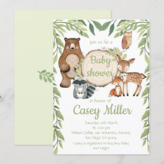 Invitation Rustic Woodland Forest Animal Baby show Einladung