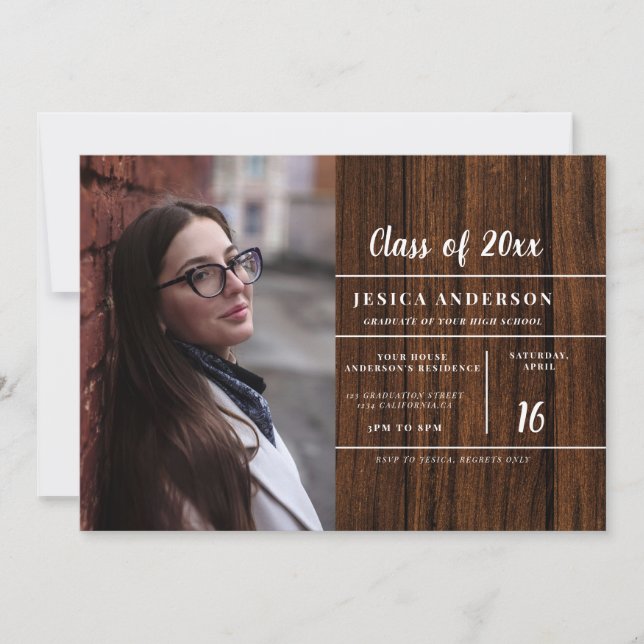 Invitation Rustic Woodsy 2 Photo Wood Graduation Party (Devant)
