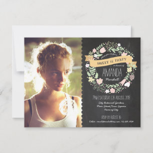 Invitation Rustic Wreath Sweet 16 Chalkboard photo Anniversai