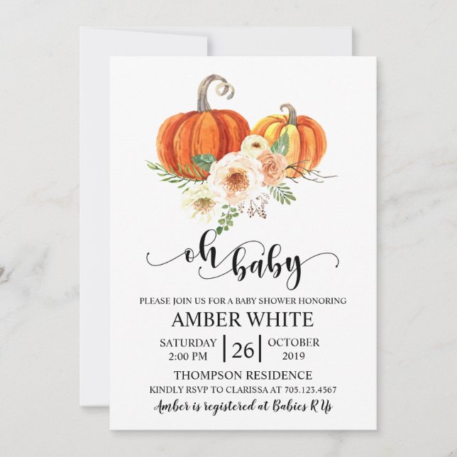 Invitation Rustica Citrouilles Fall Oh Baby shower (Devant)