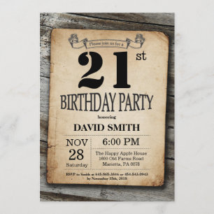 Invitation Rustique 21e anniversaire Bois Vintage