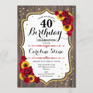 Invitation Rustique 40e anniversaire - Rose Sunflower Wood