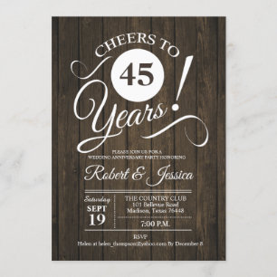 Invitation Rustique 45e anniversaire de mariage avec motif en