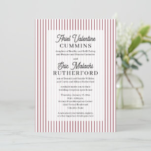 Invitation Rustique 4 jeux de parents rayure rouge fine