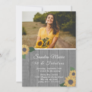 Invitation Rustique 50 et fabuleux   Sunflower Grey Anniversa