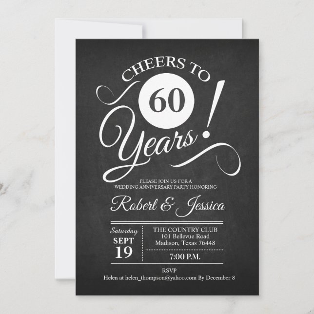 Invitation Rustique 60e anniversaire de mariage - Tableau noi (Devant)