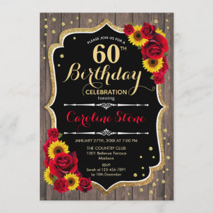 Invitation Rustique 60e anniversaire - Sunflowers Rose Wood