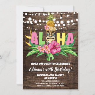 Invitation Rustique Aloha Luau Hawaiian Anniversaire