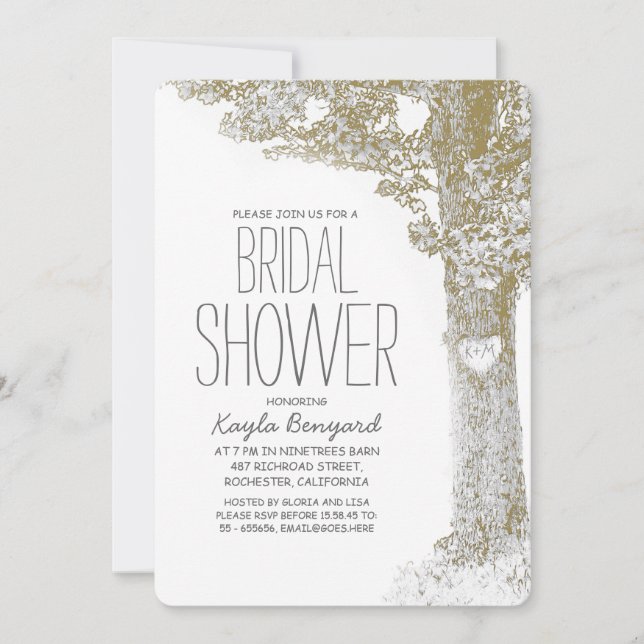 Invitation Rustique amour coeur arbre nuptiale douche invitat (Devant)