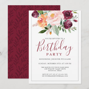 Invitation Rustique aquarelle bouquet floral fête d'anniversa