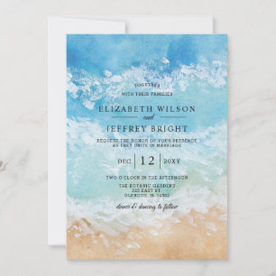 Invitation Rustique aquarelle été mer plage mariage