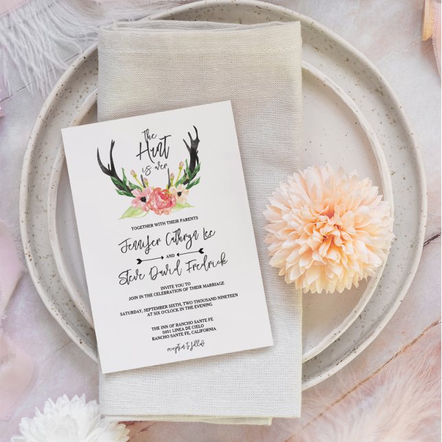 Invitation Rustique aquarelle Floral Boho Hunt est au-dessus  (Créateur téléchargé)