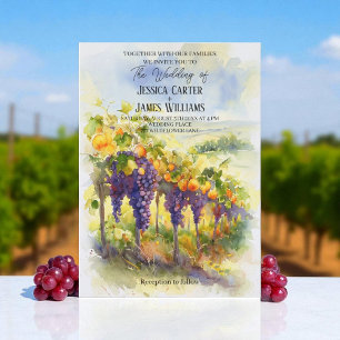 Invitation Rustique Aquarelle Oranges Raisins Vignoble Mariag