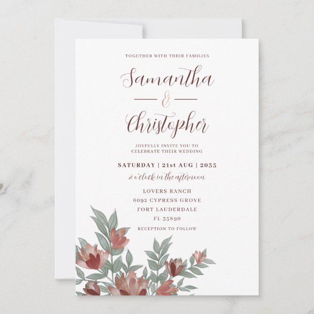 Invitation Rustique Aquarelle Terracotta Mariage Floral (Devant)