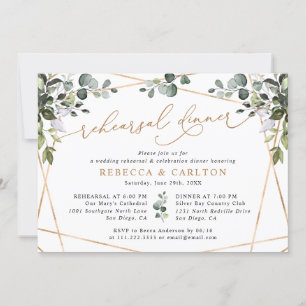 Invitation Rustique Aquarelle Verdure Répétition Or Dîner
