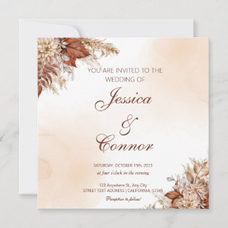 Invitation Rustique Automne Aquarelle Mariage Floral