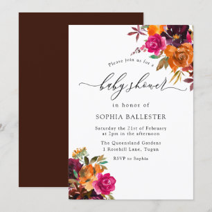 Invitation Rustique Automne Automne Aquarelle Baby shower Flo