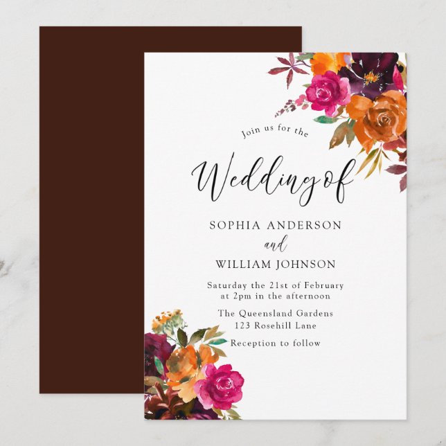 Invitation Rustique Automne Automne Aquarelle Mariage (Devant / Derrière)