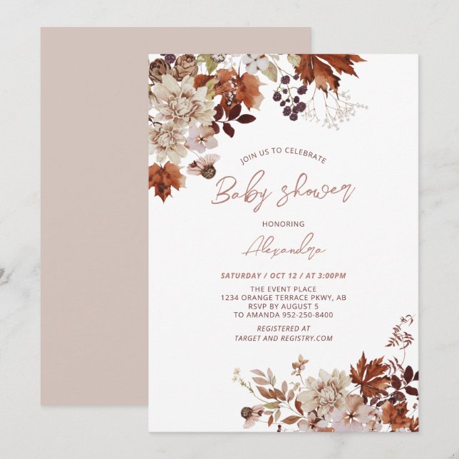 Invitation Rustique Automne automne Baby shower floral (Devant / Derrière)