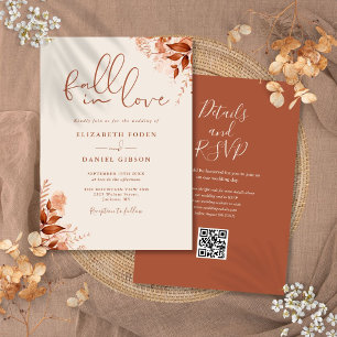 Invitation Rustique Automne automne Floral QR Code Mariage