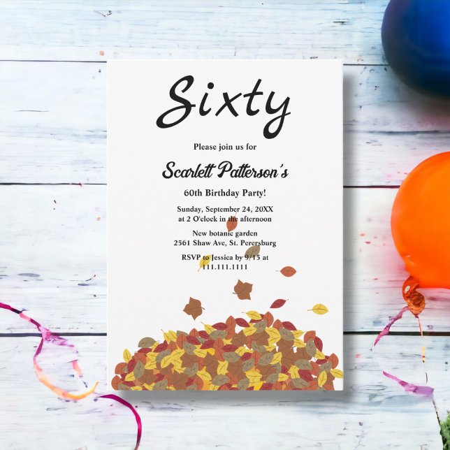 Invitation Rustique Automne Feuilles Automne Floral 60e anniv (Créateur téléchargé)