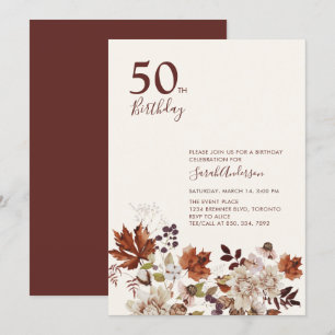 Invitation Rustique Automne Floral Adulte Jalon Anniversaire