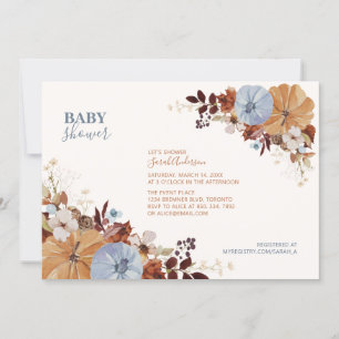 Invitation Rustique Automne Floral Blue Baby shower Invitatio