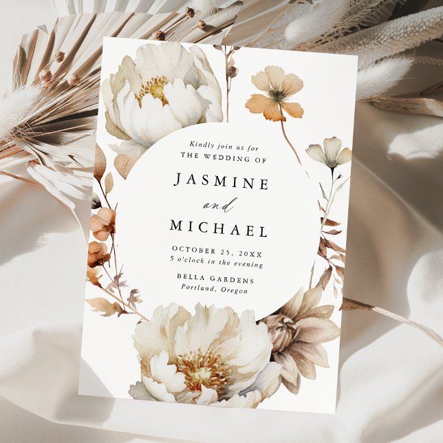 Invitation Rustique Automne Floral Cercle Mariage de cadre (Créateur téléchargé)