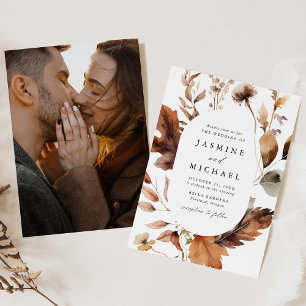 Invitation Rustique Automne Floral Oval Frame Photo Mariage