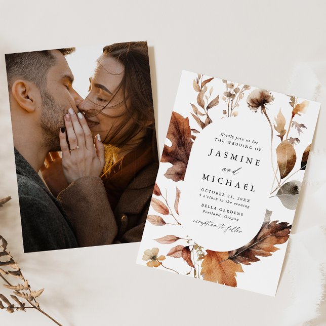 Invitation Rustique Automne Floral Oval Frame Photo Mariage (Créateur téléchargé)