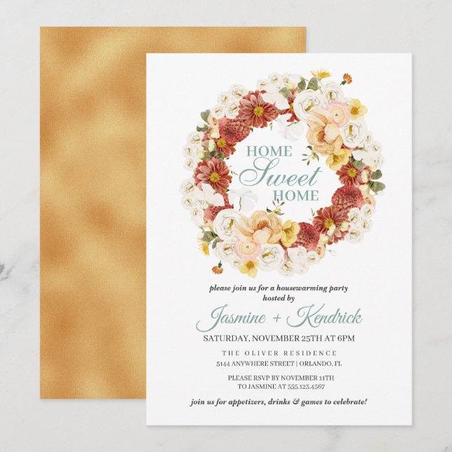 Invitation Rustique Automne Floral Wreath Houclier (Devant / Derrière)