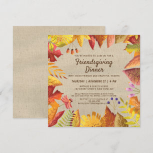 Invitation Rustique automne Friendsgiving Diner Aquarelle Flo