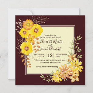 Invitation Rustique Automne Jaune Rose virtuel Mariage virtue